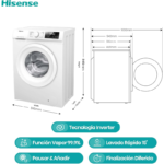 Lavadora de carga frontal Hisense WFQP801419VM 1400 rpm 8 kg - Imagen 4